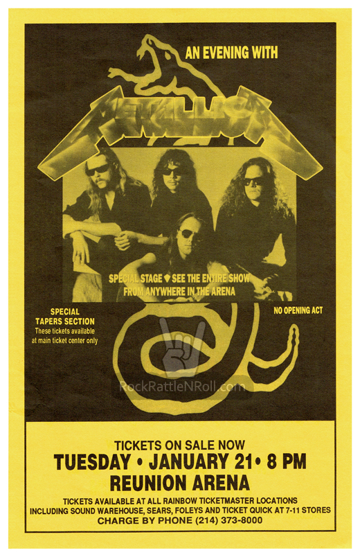 Metallica - 1992 Reunion Arena Dallas, TX Concert Poster