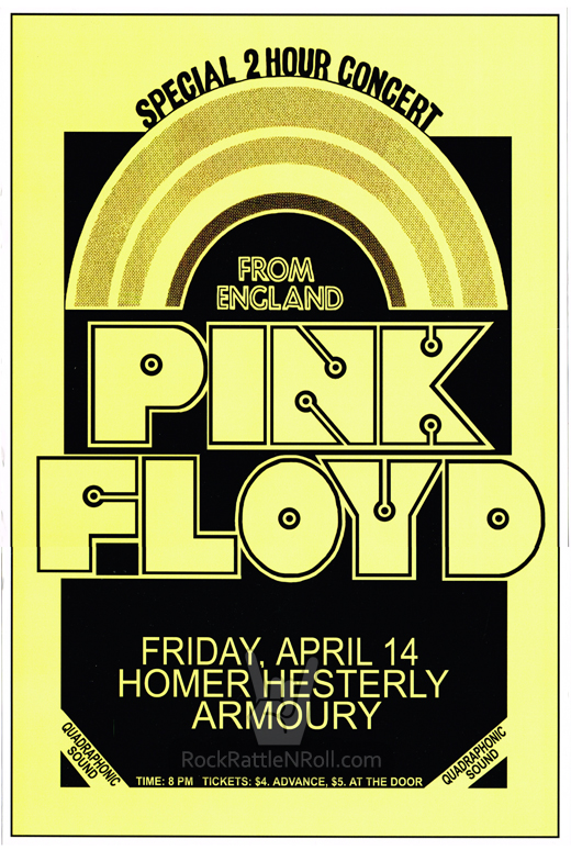 Pink Floyd Friday, April 14, 1972 Homer Hesterly Armoury Tampa, FL Concert Poster