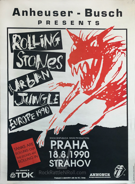 Original Rolling Stones - August 8, 1990 Strahov Prague Concert Poster