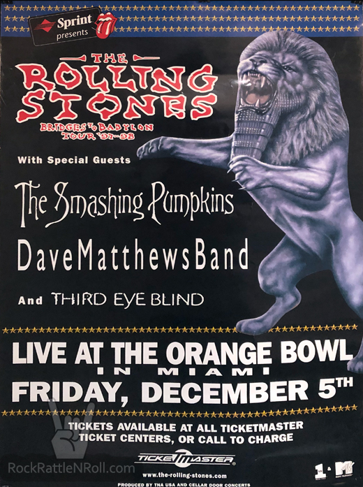 Original Rolling Stones / Smashing Pumpkins / Dave Matthews Band - 1997 Orange Bowl Miami, FL Concert Poster