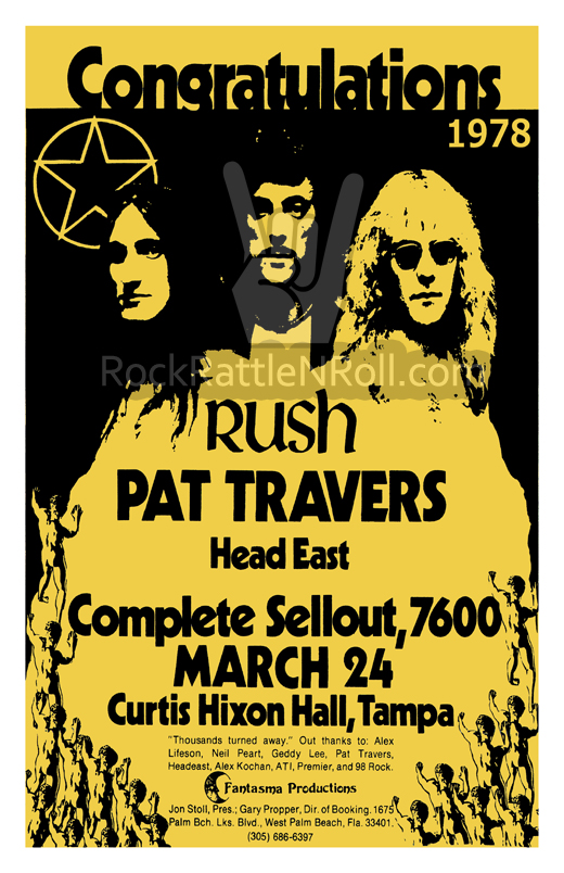 Rush - March 24, 1978 Curtis Hixon Hall Tampa, FL Concert Poster