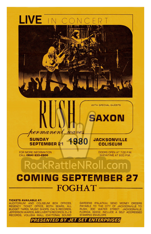 Rush - September 21, 1980 Jacksonville Coliseum, Jacksonville, FL Concert Poster