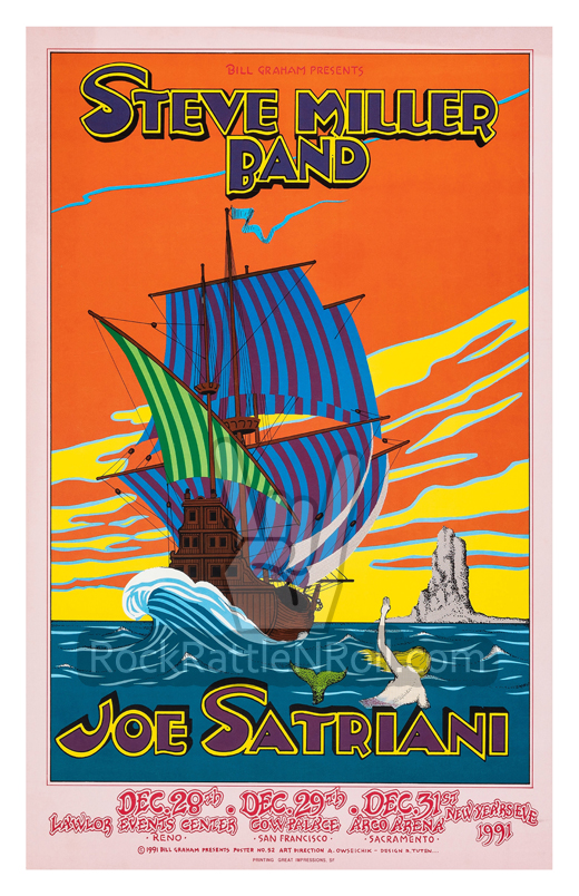 Steve Miller / Joe Satriani - 1991 Three City Tour Concert Poster
