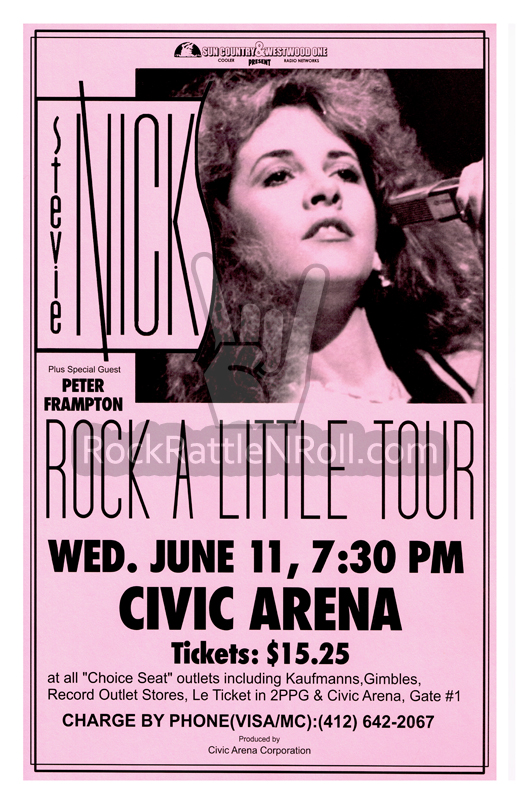 Stevie Nicks - 1986 Civic Arena Pittsburgh, PA Rock A Little Tour Concert Poster
