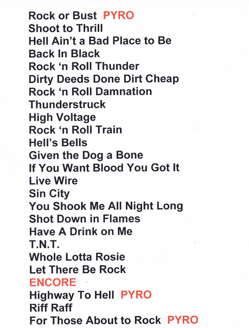 AC/DC - Rock Or Bust Soundboard Set List