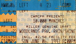 10,000 Maniacs Concert Ticket Stub 07-06-93 Woodlands Pavillion - Houston, TX