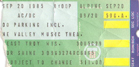AC/DC 09-20-85 Valley Music Theater - East Troy, WI
