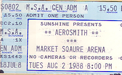 Aerosmith Ticket Stub 08-02-88 Market Square Arena - Indianapolis, IN