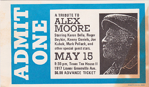 Alex Moore 05-15-85 Texas Tea House - Dallas, TX