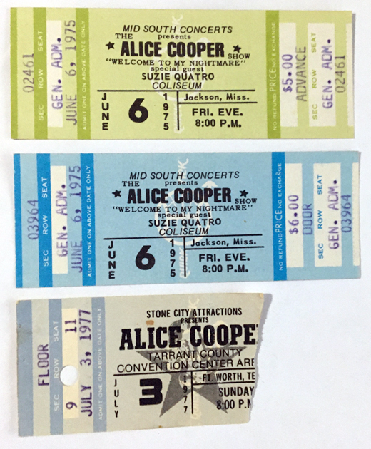Alice Cooper Band Miscellaneous Ticket Stubs