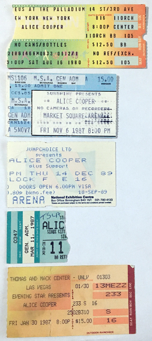 Alice Cooper Band Miscellaneous Ticket Stubs