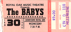 The Babys Concert Ticket Stub 01-30-80 Royal Oak Music Theater - Royal Oak, MI