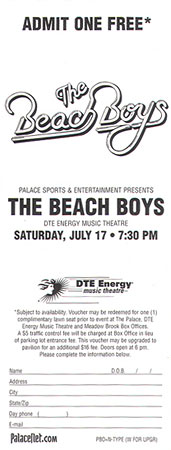 Beach Boys Concert Full Unused Ticket 07-17-93 DTE Energy Music Theater - Clarkston, MI