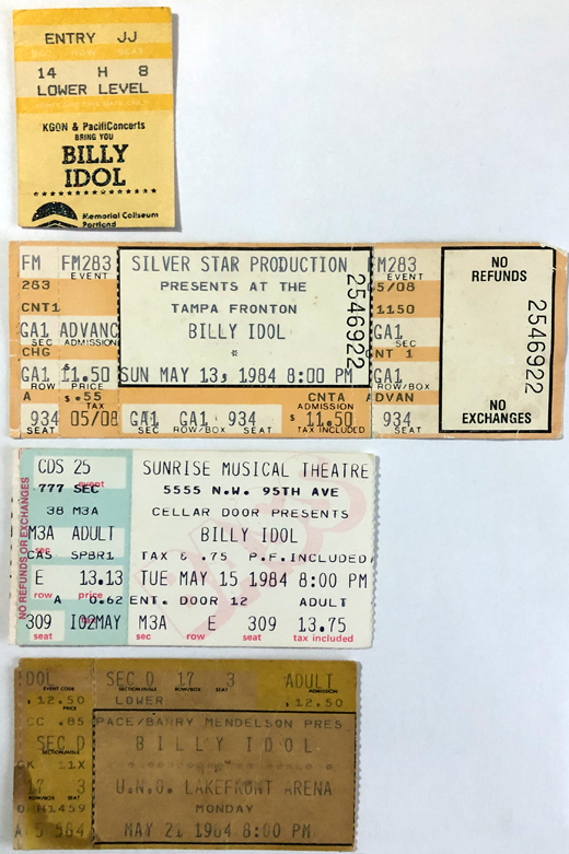 Billy Idol Miscellaneous Ticket Stubs