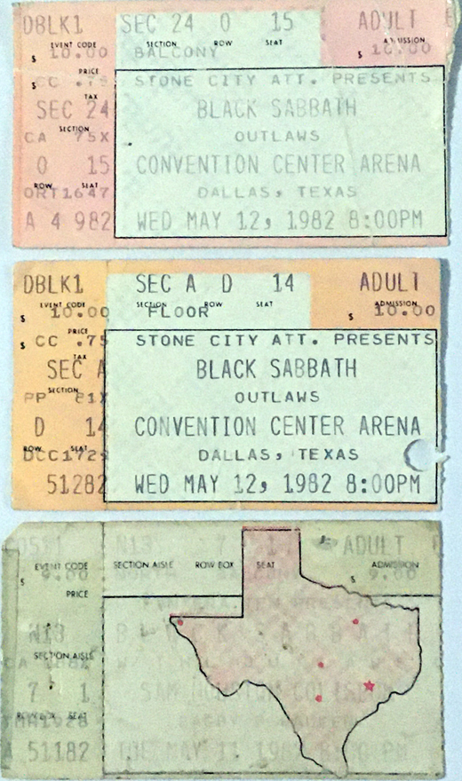 Black Sabbath Miscellaneous Ticket Stubs