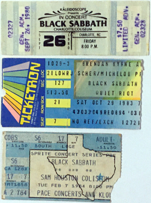 Black Sabbath Miscellaneous Ticket Stubs