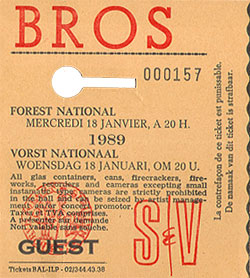 Bros Ticket Stub 01-18-89 Forest National - Paris, France