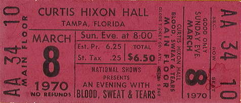 Blood Sweat & Tears 03-08-70 Curtis Hixon Hall Tampa, FL