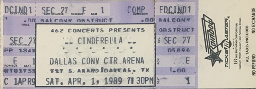 Cinderella 04-1-89 Dallas Convention Center Arena Dallas, TX