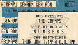 The Cramps Ticket Stub 06-07-90 Numbers - Houston, TX