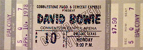 David Bowie 04-10-78 Dallas Convention Center Arena - Dallas, TX
