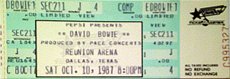 David Bowie 10-10-87 Reunion Arena - Dallas, TX