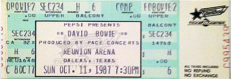 David Bowie 10-11-87 Reunion Arena - Dallas, TX