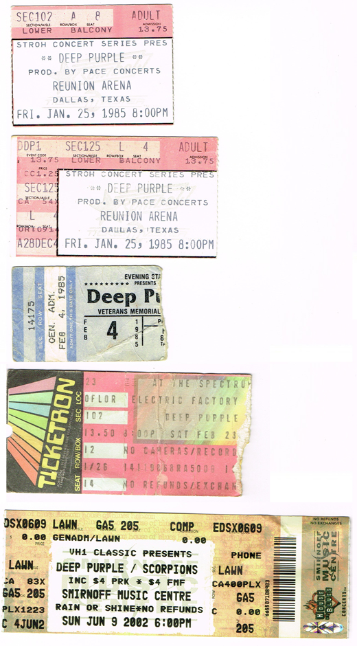 Deep Purple Miscellaneous Ticket Stubs