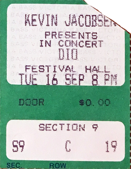 Dio Ticket Stub 09-16-84 Festival Hall
