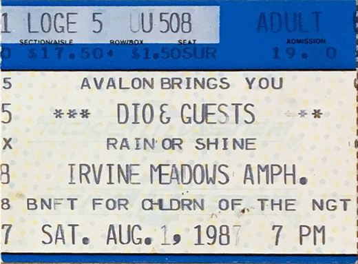 Dio Ticket Stub 08-01-87 Irvine Meadows, CA