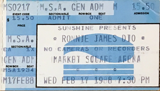 Dio Ticket Stub 02-17-88 Market Square Arena