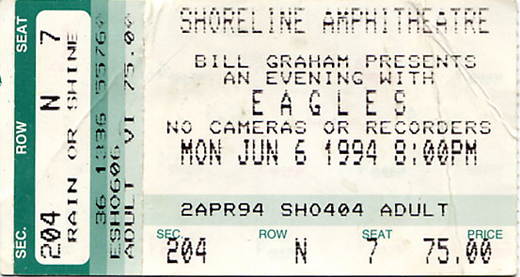 Eagles 06-06-94 Shoreline Amphitheatre - Mountain View, CA Ticket Stub