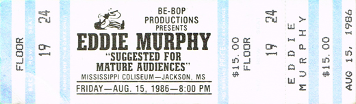 Eddie Murphy 08-15-86 Mississippi Coliseum - Jackson, MS Full Unused Ticket