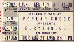 Eurythmics Ticket Stub 08-21-86 Poplar Creek - San Mateo, CA