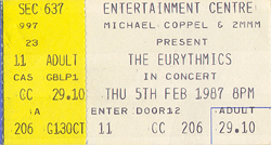 Eurythmics Ticket Stub 02-05-87 Entertainment Centre - Sydney, Australia