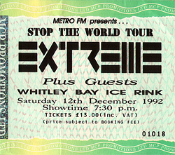 Extreme Ticket Stub 12-12-92 Leicester University - Leicester, UK
