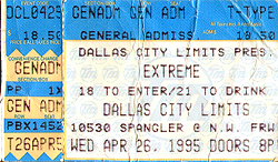 Extreme Ticket Stub 04-26-95 Dallas City Limits - Dallas, TX