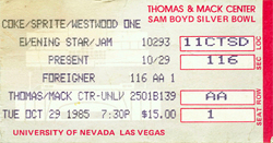 Foreigner Ticket Stub 10-29-85 Thomas & Mack Center - Las Vegas, NV