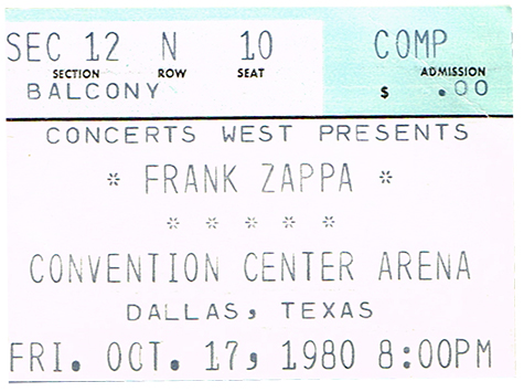 Frank Zappa 10-17-80 Convention Center Arena - Dallas, TX