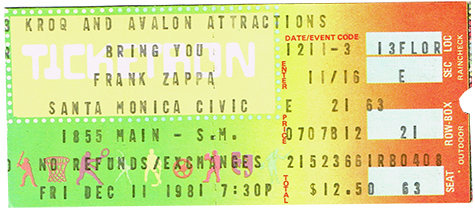 Frank Zappa 12-11-81 Santa Monica Civic - Santa Monica, CA