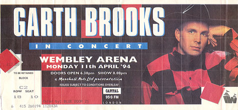 Garth Brooks Ticket Stub 04-11-94 Wembley Arena - London, UK