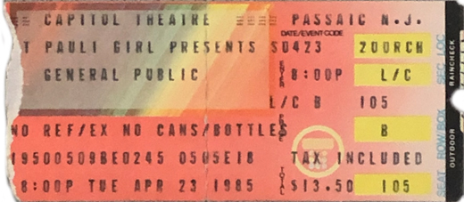 General Public 04-23-85 - Capitol Theatre - Passaic, NJ