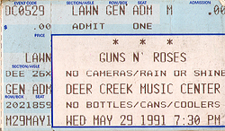 Guns N' Roses Ticket Stub 05-29-91 Deer Creek Music Center - Dreek Creek, IN
