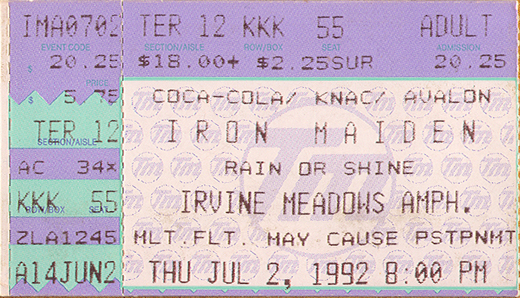 Iron Maiden 07-02-92 Irvine Meadow Amphitheater - Irvine, CA