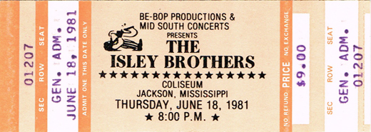 Isley Brothers 06-18-81 Mississippi Coliseum - Jackson, MS Ticket Stub