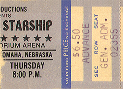 Jefferson Starship Ticket Stub 1975 Omaha Nebraska