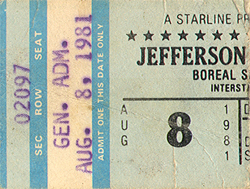 Jefferson Starship Ticket Stub 08-08-81 Boreal Nevada