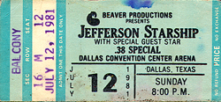 Jefferson Starship Ticket Stub 07-12-81 Dallas Convention Center - Dallas, TX