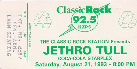 Jethro Tull 08-21-93 Coca-Cola Starplex - Dallas, TX
