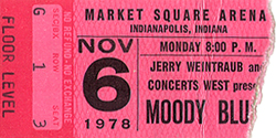 Moody Blues Ticket Stub 11-06-78 Market Square Arena - Indianapolis, IN